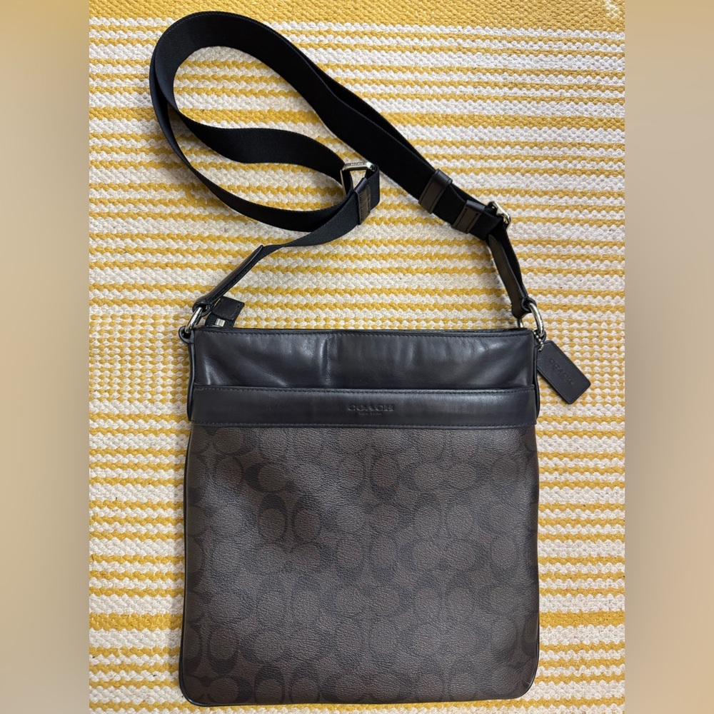 Coach Men's Dark Brown Leather Messenger Bag